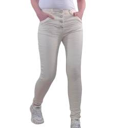 Jewelly Damen Stretch Twill Jeans| Boyfriend Hose mit dekorativen Schmuckknöpfen| Mid Rise 5 Pocket Hose (DE/NL/SE/PL, Alphanumerisch, M, Regular, Regular, Hellbeige) von Jewelly