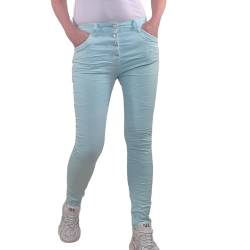 Jewelly Damen Stretch Twill Jeans| Boyfriend Hose mit dekorativen Schmuckknöpfen| Mid Rise 5 Pocket Hose (DE/NL/SE/PL, Alphanumerisch, M, Regular, Regular, Mint) von Jewelly