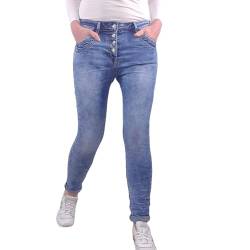 Jewelly Stretch Jeans| im Baggy Boyfriend Schnitt| Damen Hose mit dekorativer Knopfleiste| Perfekter Sitz (L, Denim Bleached) von Jewelly