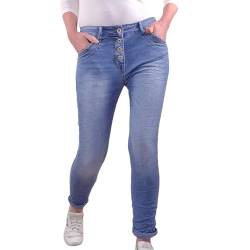 Jewelly Stretch Jeans| im Baggy Boyfriend Schnitt| Damen Hose mit dekorativer Knopfleiste| Perfekter Sitz (M, Clean Denim) von Jewelly