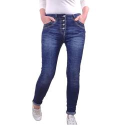 Jewelly Stretch Jeans| im Baggy Boyfriend Schnitt| Damen Hose mit dekorativer Knopfleiste| Perfekter Sitz (S, Dark Blue) von Jewelly
