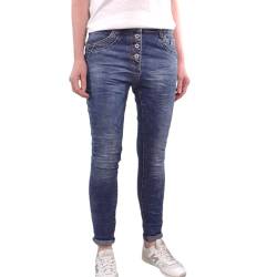 Jewelly Stretch Jeans| im Baggy Boyfriend Schnitt| Damen Hose mit dekorativer Knopfleiste| Perfekter Sitz (XL, Dark Denim) von Jewelly