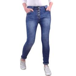 Jewelly Stretch Jeans| im Baggy Boyfriend Schnitt| Damen Hose mit dekorativer Knopfleiste| Perfekter Sitz (XS, Denim New Pocket) von Jewelly