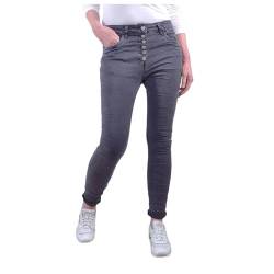 Jewelly Stretch Jeans| im Baggy Boyfriend Schnitt| Damen Hose mit dekorativer Knopfleiste| Perfekter Sitz (as3, Alpha, m, Regular, Regular, Antique Grey, M) von Jewelly