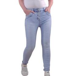 Jewelly Stretch Jeans| im Baggy Boyfriend Schnitt| Damen Hose mit dekorativer Knopfleiste| Perfekter Sitz (as3, Alpha, m, Regular, Regular, Bleached) von Jewelly