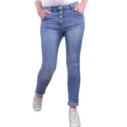 Jewelly Stretch Jeans| im Baggy Boyfriend Schnitt| Damen Hose mit dekorativer Knopfleiste| Perfekter Sitz (as3, Alpha, m, Regular, Regular, Spring Classic) von Jewelly