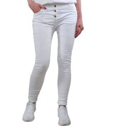 Jewelly Stretch Jeans| im Baggy Boyfriend Schnitt| Damen Hose mit dekorativer Knopfleiste| Perfekter Sitz (as3, Alpha, m, Regular, Regular, White) von Jewelly