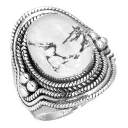 925 Sterling Silber Ring Natürlich Howlith Handgemacht Schmuck Größe 69 (22.0) (99143_HOW_R131) von Jeweloporium