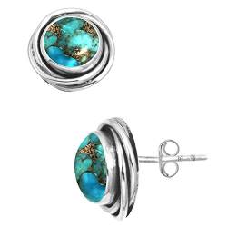 Jeweloporium 925 Sterling Silber Ohrring für Frauen Kupferblau Türkis Edelstein Mode Sílbern Ohrstecker Weihnachten - Geschenk Boho Schmuck von Jeweloporium