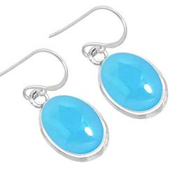 Jeweloporium Blauer Chalcedon 925 Sterling Silber Ohrring für Damen mit Stein Tropfen Baumeln Cocktail Sílbern Ohrring Geburtstag Geschenk viktorianisch Schmuck von Jeweloporium