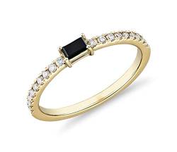 JewelryGift 18 Karat vergoldetes Stapelband Ringgröße Natur-Schwarz-Onyx-Edelstein Schöner Verlobungs-Hochzeitsschmuck für Männer und Frauen Ringgröße: N von JewelryGift