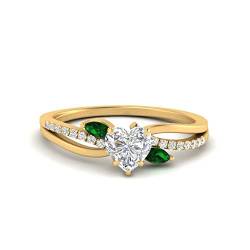 JewelryGift Antique Marquise Accent Ring yellow gold plated Created Emerald Heart shape Green color Side Stone Engagement Rings prong Setting in Size Z Handcraft Chakra Healing GPR-D1657-HEART-CEM-Z von JewelryGift