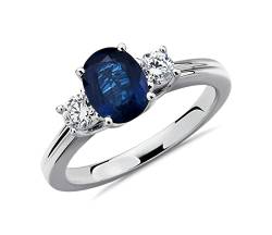 JewelryGift Schmuckgeige 925 Sterling-Silber 3 Steinring Erstellt Blauer Saphir-Edelstein-Beautiful Design Schmuck für Frauen-Geschenke Ring: 67 von JewelryGift