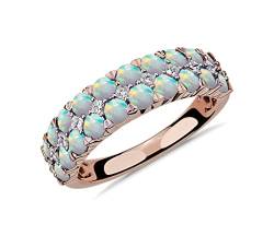 JewelryGift Schmuckgift 14k Rose Gold Überzogen Halb Ewigkeit Band Ring Erstellt Opal Edelstein Schmuck Schönes Geschenk für Frauen und Mädchen Ring Größe: p von JewelryGift