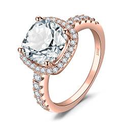 JewelryPalace 3ct Zirkonia Verlobungsring Eheringe Promise Verlobung Ring Silber 925 Damen, Silberringe Trauringe Vorsteckring Hochzeitsringe Antragsring Entouragering Ringe, Damen Schmuck Rosegold 54 von JewelryPalace