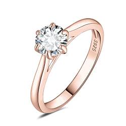 JewelryPalace 5mm 0.5ct Rund Zirkonia Solitär Promise Ring Damen, Braut Schmuck Set, Verlobungsring Damenring Ringe Silber 925 mit Stein für Frauen, Simulierte Diamant Jubiläum Eheringe Rosegold 54 von JewelryPalace