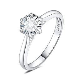 JewelryPalace 6.5mm 1ct Rund Moissanite Solitär Promise Ring Damen, Braut Schmuck Set, Verlobungsring Damenring Ringe Silber 925 mit Stein für Frauen, Simulierte Diamant Jubiläum Ehering Silberring 57 von JewelryPalace