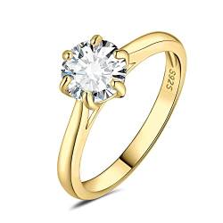 JewelryPalace 7.5mm 1.5ct Rund Moissanite Solitär Promise Ring Damen, Braut Schmuck Set, Verlobungsring Damenring Ringe Silber 925 mit Stein Frauen, Simulierte Diamant Jubiläum Eheringe Vergoldet 59 von JewelryPalace