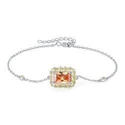 JewelryPalace Ananas Rechteckig Prinzessschliff 3.5ct Champagner Zirkonia Armband Damen Silber 925, Armreif mit Gelb Stein Schmuck Set, Armbänder Mädchen Verstellbar Armreifen, Geschenk für Frauen von JewelryPalace