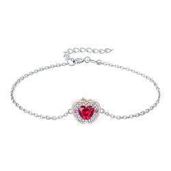 JewelryPalace Apfel Herz Liebe 1ct Erstellter Rubin Hohl Armband Damen Silber 925, Armreif mit Roter Stein Schmuck Set, Armbänder Mädchen Edelstein Verstellbar Armreifen, Geschenk für Frauen von JewelryPalace