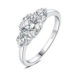 JewelryPalace Drei Stein Rundschliff 1.4ct Moissanite Ring Damen, Verlobungsringe Silber 925 Frauen, Hochzeitsring Damenring Simulierter Diamant Promise Ring, Mädchen Schmuck Silberring mit Stein 59 von JewelryPalace