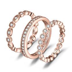 JewelryPalace Ewigkeitsring 3 Stapelringe Eheringe Ring Silber 925 Damen, Zirkonia Silberringe Trauringe Damenring Vorsteckring Rosegold Hochzeitsringe Antragsring Memoirering Ringe Set Schmuck 50 von JewelryPalace