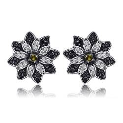 JewelryPalace Gänseblümchen Echt Natur Schwarz Spinell Rauchquarz Ohrstecker Silber 925 Damen, Ohrstecker Blüte Schwarz Schmuck Set, Ohrringe Blume Edelstein Mädchen, Ohrstecker Klein mit Stein Frauen von JewelryPalace