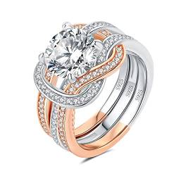 JewelryPalace Infinity 3ct Zirkonia Promise Ring Damen, Verlobungsring Silber 925 Rosegold, Unendlichkeit Simulierter Diamant Hochzeitsring Vorsteckring Trauringe Ehering Band Ring Set Frauen 49 von JewelryPalace