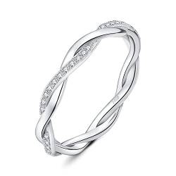 JewelryPalace Infinity Seil Verdrehter Zirkonia Band Ring Damen, Unendlichkeit Hochzeitsringe Damenring Silber 925 Trauringe Eheringe für Frauen, Vorsteckring Stapelring Ring Bandring Schmal 57 von JewelryPalace