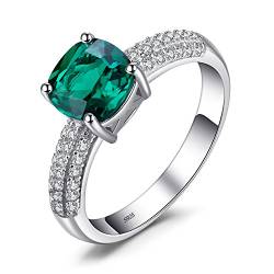 JewelryPalace Kissen Geschnitten 1.8ct Simulierter Grün Smaragd Ring Damen, Schmuck Set, Verlobungsring Solitär Ring Silber 925 Damen Ring Mit Stein, Silberringe Damen 925 Damenring Frauen Zirkonia 49 von JewelryPalace