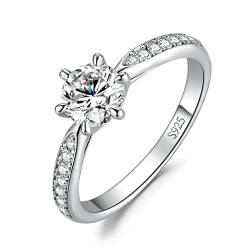 JewelryPalace Klassisch 0.5ct Rundschliff Moissanite Solitär Promise Ring Damen, Verlobungsring Damenring Ringe Silber 925 mit Stein für Frauen, Simulierte Diamant Jubiläum Eheringe Silberringe 49 von JewelryPalace