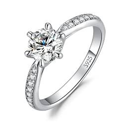 JewelryPalace Klassisch 6.5mm 1ct Rundschliff Moissanite Solitär Promise Ring Damen, Verlobungsring Damenring Ringe Silber 925 mit Stein für Frauen, Simulierte Diamant Jubiläum Eheringe Silberringe 54 von JewelryPalace