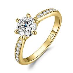 JewelryPalace Klassisch 6.5mm 1ct Rundschliff Moissanite Solitär Promise Ring Damen, Verlobungsring Damenring Ringe Silber 925 mit Stein für Frauen, Simulierte Diamant Jubiläum Eheringe Vergoldet 49 von JewelryPalace