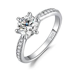 JewelryPalace Klassisch 7.5mm 1.5ct Rundschliff Moissanite Solitär Promise Ring Damen, Verlobungsring Damenring Ringe Silber 925 mit Stein für Frauen, Simulierte Diamant Jubiläum Ehering Silberring 49 von JewelryPalace