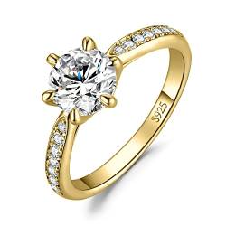 JewelryPalace Klassisch 7.5mm 1.5ct Rundschliff Moissanite Solitär Promise Ring Damen, Verlobungsring Damenring Ringe Silber 925 mit Stein für Frauen, Simulierte Diamant Jubiläum Eheringe Vergoldet 51 von JewelryPalace