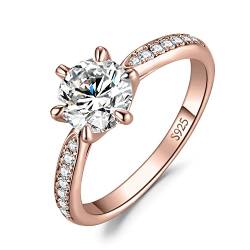 JewelryPalace Klassisch 7.5mm 1.5ct Rundschliff Moissanite Solitär Promise Ring Damen, Verlobungsring Damenring Ringe Silber 925 mit Stein für Frauen, Simulierte Diamant Jubiläum Eheringe Rosegold 49 von JewelryPalace