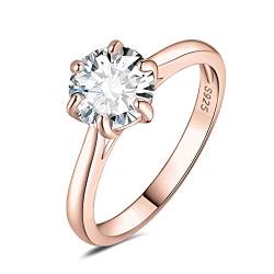 JewelryPalace Klassisch 8mm 2ct Rundschliff Moissanite Solitär Promise Ring Damen, Verlobungsring Damenring Ringe Silber 925 mit Stein für Frauen, Simulierte Diamant Jubiläum Eheringe Rosegold 57 von JewelryPalace