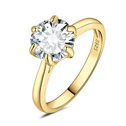 JewelryPalace Klassisch 9mm 3ct Rundschliff Zirkonia Solitär Promise Ring Damen, Verlobungsring Damenring Ringe Silber 925 mit Stein für Frauen, Simulierte Diamant Jubiläum Eheringe Vergoldet 51 von JewelryPalace