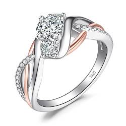 JewelryPalace Klassisch Infinity Rundschliff Zirkonia Bypass 3 Stein Ring Damen, Verlobungsringe Silber 925 Damen,Unendlichkeit Knoten Promise Ring Rosegold Frauen,Welle Schmuck Simulierter Diamant 58 von JewelryPalace