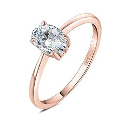 JewelryPalace Klassisch Ovalschliff 1ct Moissanite Solitär Promise Ring Damen, Schmuck Set, Verlobungsring Damenring Silber 925 mit Stein für Frauen, Simulierte Diamant Jubiläum Eheringe Rosegold 62 von JewelryPalace