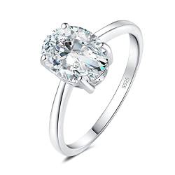 JewelryPalace Klassisch Ovalschliff 2ct Moissanite Solitär Promise Ring Damen, Schmuck Set, Verlobungsring Damenring Silber 925 mit Stein für Frauen, Simulierte Diamant Jubiläum Eheringe Silberring 54 von JewelryPalace