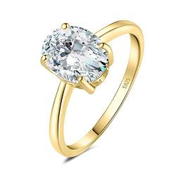 JewelryPalace Klassisch Ovalschliff 2ct Moissanite Solitär Promise Ring Damen, Schmuck Set, Verlobungsring Damenring Silber 925 mit Stein für Frauen, Simulierte Diamant Jubiläum Eheringe Vergoldet 59 von JewelryPalace