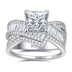 JewelryPalace Klassisch Prinzessschliff 2ct Zirkonia Solitär Bypass Ring Damen, Verlobungsring Silber 925 für Frauen, Hochzeitsring Simulierter Diamant Stapelring Trauring Ehering Band Ringe Set 50 von JewelryPalace