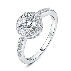 JewelryPalace Klassisch Rundschliff 1ct Moissanite Halo Promise Ring Damen, Schmuck Set, Verlobungsring Damenring Silber 925 mit Stein für Frauen, Simulierte Diamant Jubiläum Eheringe Silberring 51 von JewelryPalace