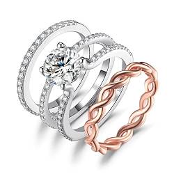 JewelryPalace Klassisch Unendlich 1.5ct Moissanite Solitär Promise Ring Damen, Verlobungsring Silber 925 Rosegold Frauen, Hochzeitsring Simulierter Diamant Trauring Ehering Band, Ringe Set Schmuck 54 von JewelryPalace