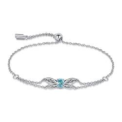 JewelryPalace Libelle Ovalschliff Echt Topas Erstellt Spinell Armband Damen Silber 925, Armreif mit Blau Stein Schmuck Set, Armbänder Dragonfly Mädchen Verstellbar Armreifen für Frauen Geschenk von JewelryPalace