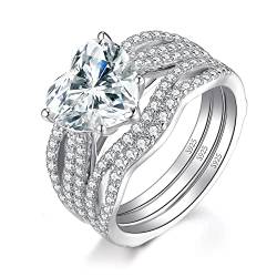 JewelryPalace Liebe Herz 3ct Zirkonia Solitär Ring Damen, Verlobungsringe Silber 925 Promise Ring für Frauen, Hochzeitsring Trauring Ehering Simulierter Diamant Vorsteckring Band, Ringe Set Schmuck 59 von JewelryPalace