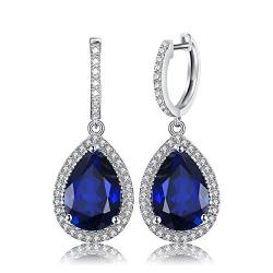 JewelryPalace Luxus Tropfenschliff 12.4ct Erstellt Blau Saphir Ohrhänger, Ohrringe Silber 925 Mädchen Echt Silber Creolen Damen 925, Blauer Stein Ohrringe Modeschmuck Ohrringe, Schmuck Set Frauen von JewelryPalace