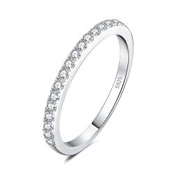 JewelryPalace Modeschmuck Klassisch 1.5mm Zirkonia Band Ring Damen, Hochzeitsringe Damenring Silber 925 Trauringe Eheringe für Frauen, Vorsteckring Stapelring Eternity Ring Bandring Schmal 49 von JewelryPalace