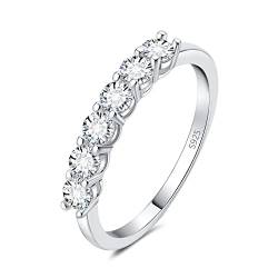 JewelryPalace Modeschmuck Klassisch 6 Stein 1.5mm 0.6ct Moissanite Band Ring Damen, Hochzeitsringe Damenring Silber 925 Trauringe Eheringe Frauen, Vorsteckring Halb Eternity Ring Bandring Schmal 62 von JewelryPalace